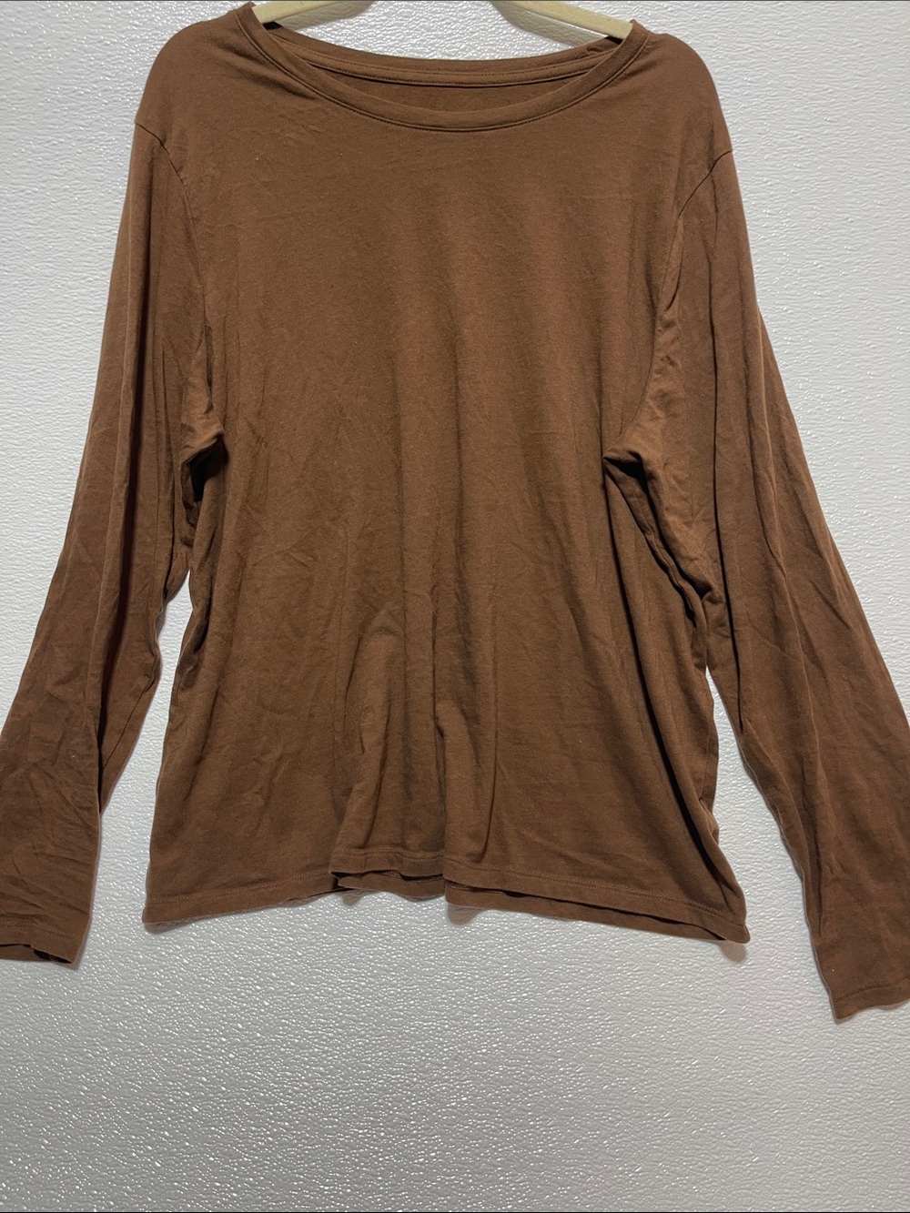 Time and Tru Brown Long-Sleeve Crewneck Top
